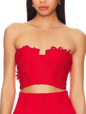 Bardot Revolve Brias Bustier NWT Fire Red Strapless Lined Embroidered lace Crop